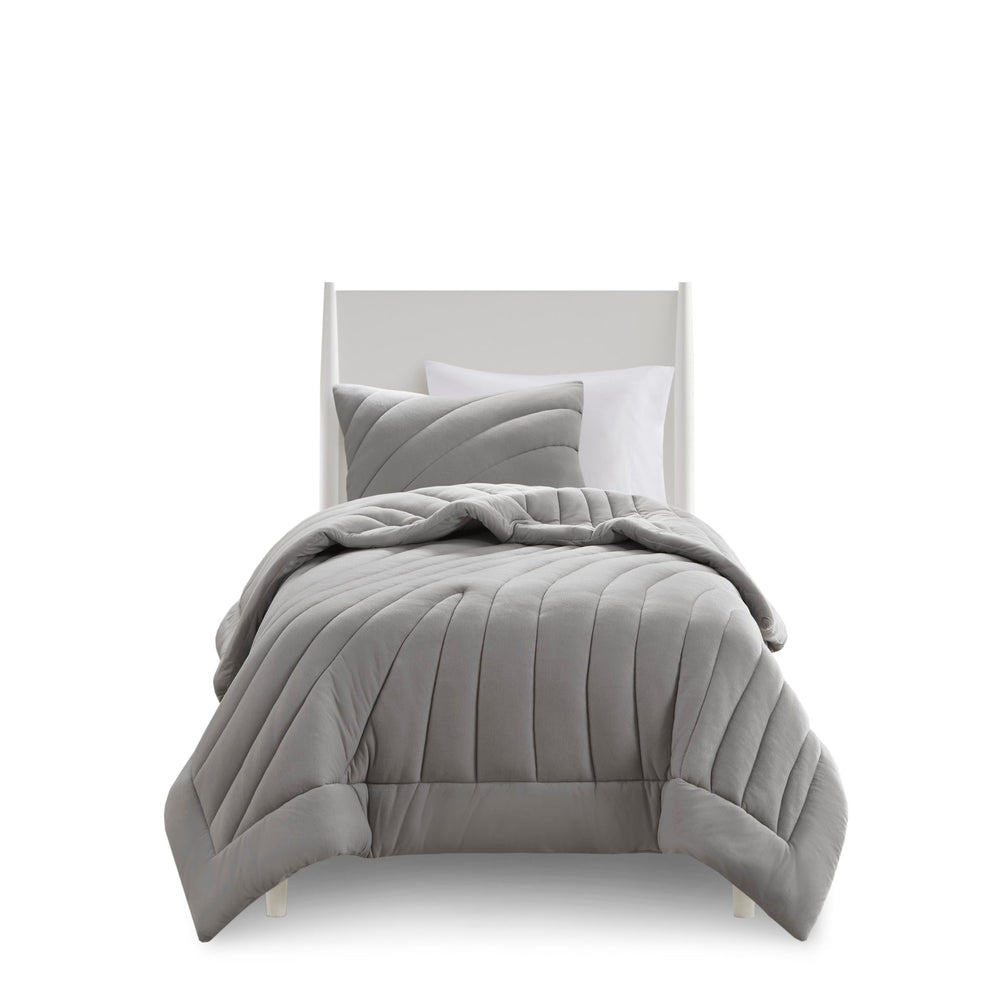 3 PCS Full/Queen Poly Jersey Puffy Comforter Set Gray Media 15