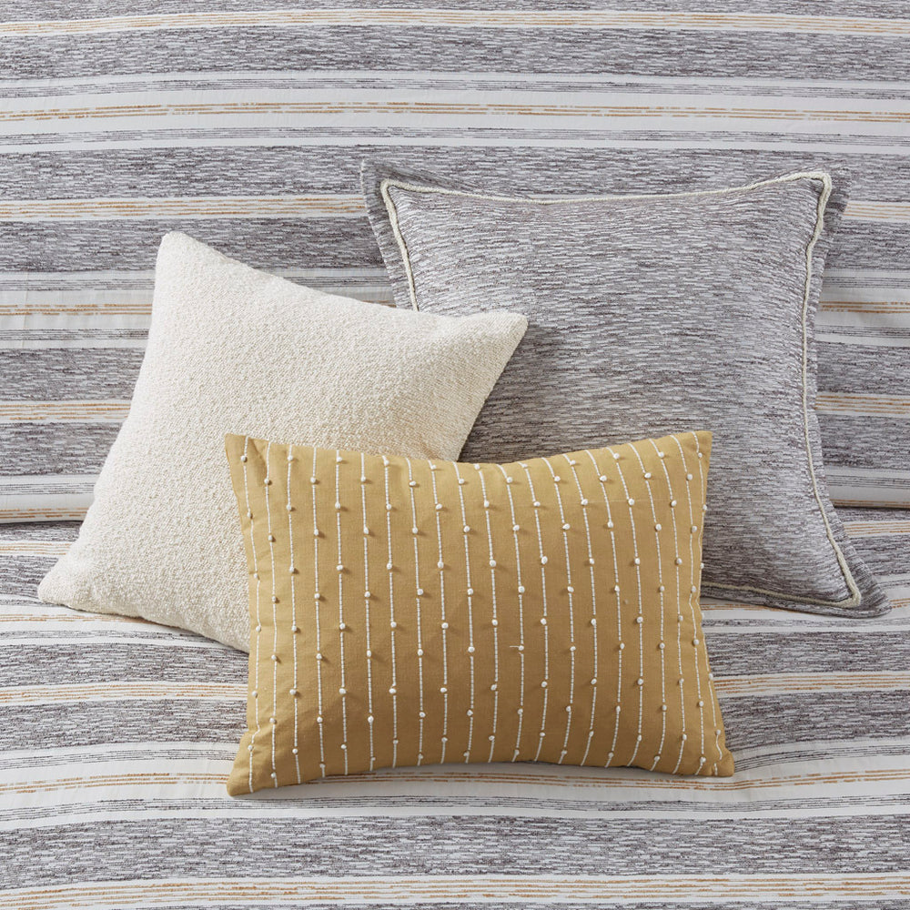 Oversized Chenille Jacquard Striped Comforter Set with Euro Shams and Throw Pillows Media 5