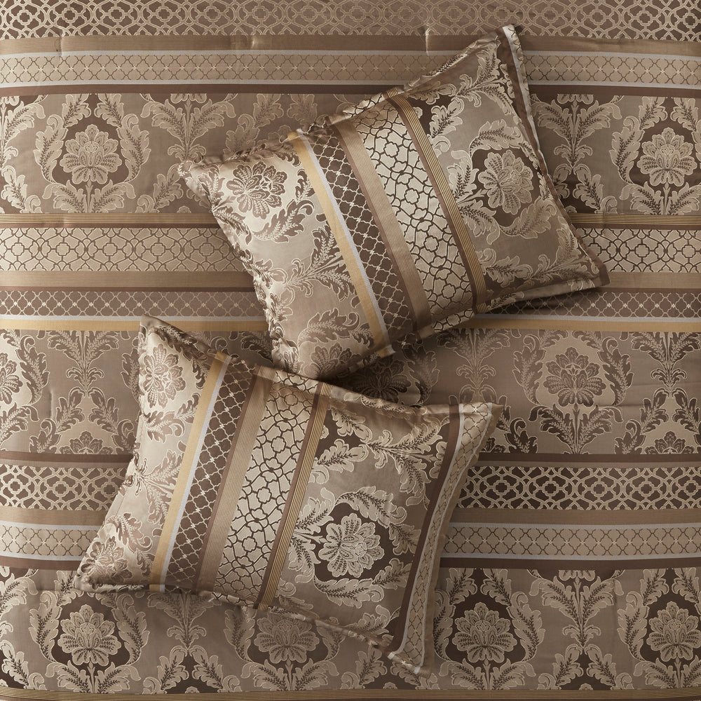 7 Piece Jacquard Comforter Set Brown/Gold Cal King Media 4