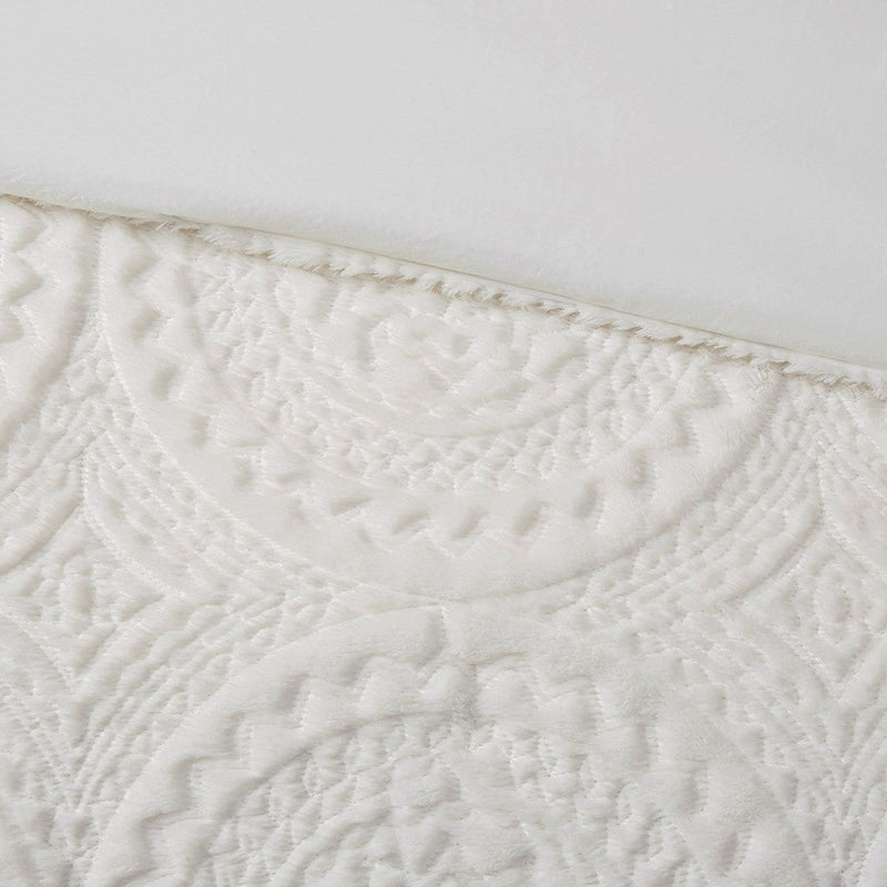 Twin Embroidered Medallion Faux Fur Ultra Plush Comforter Mini Set