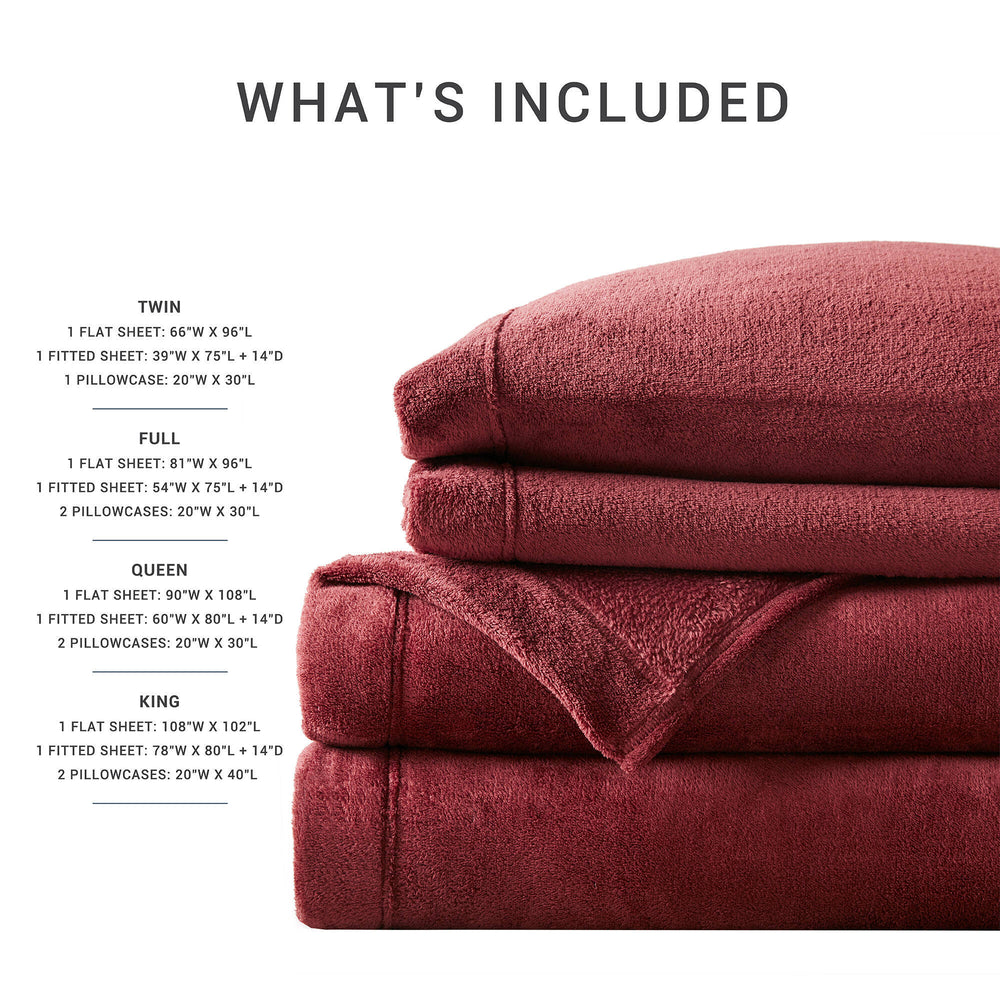 4 PCS Queen Micro Plush Sheet Set Burgundy Media 11