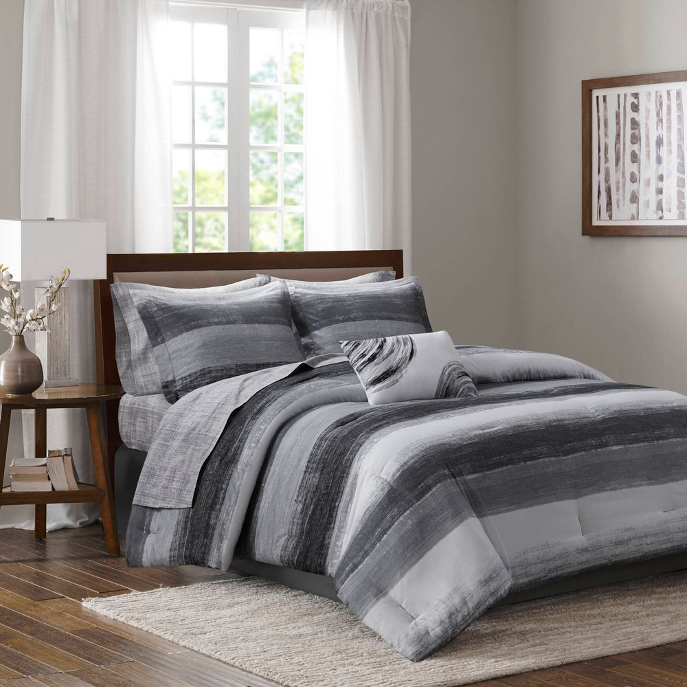 9-Piece Queen 9 Piece Comforter Set with Cotton Bed Sheets,Black Media 1