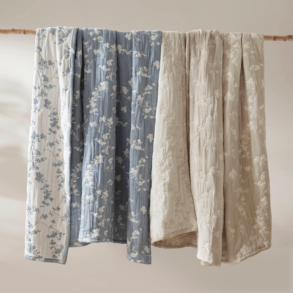 3 Pieces King Jacquard Cotton Gauze Quilt Set,Blue Media 12