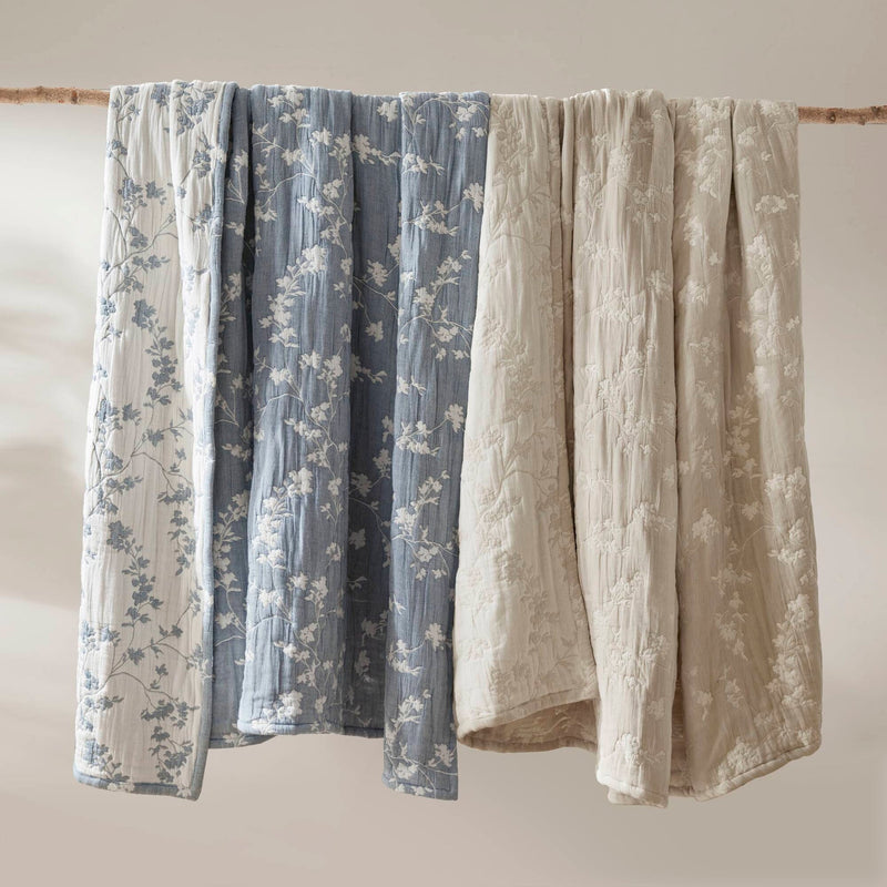 3 Pieces Full/Queen Jacquard Cotton Gauze Quilt Set,Blue