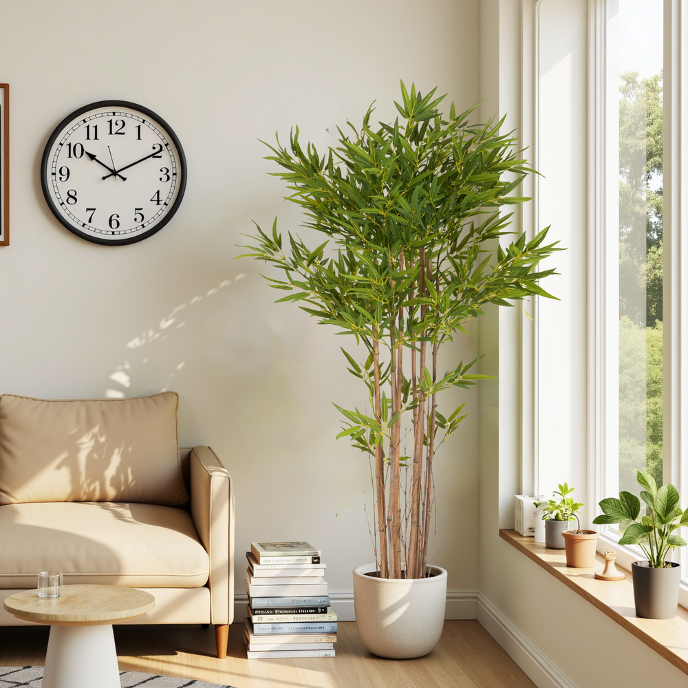 70' Artificial Bamboo with Black Plastic Pot Media 1