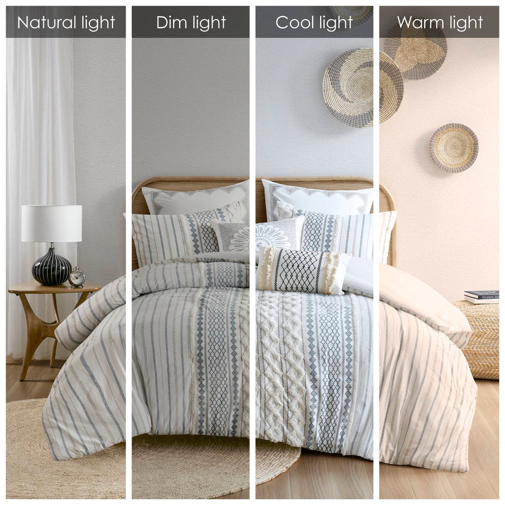 Cotton Printed Comforter Set with Chenille White/Navy King/Cal King Media 7