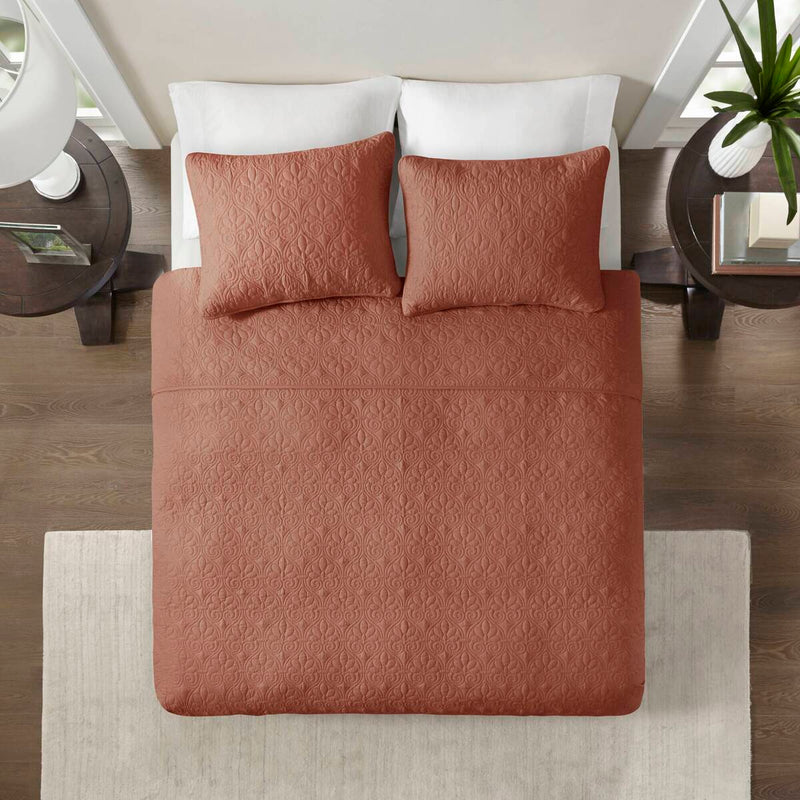 3 Piece Reversible Bedspread Set Clay Red Queen