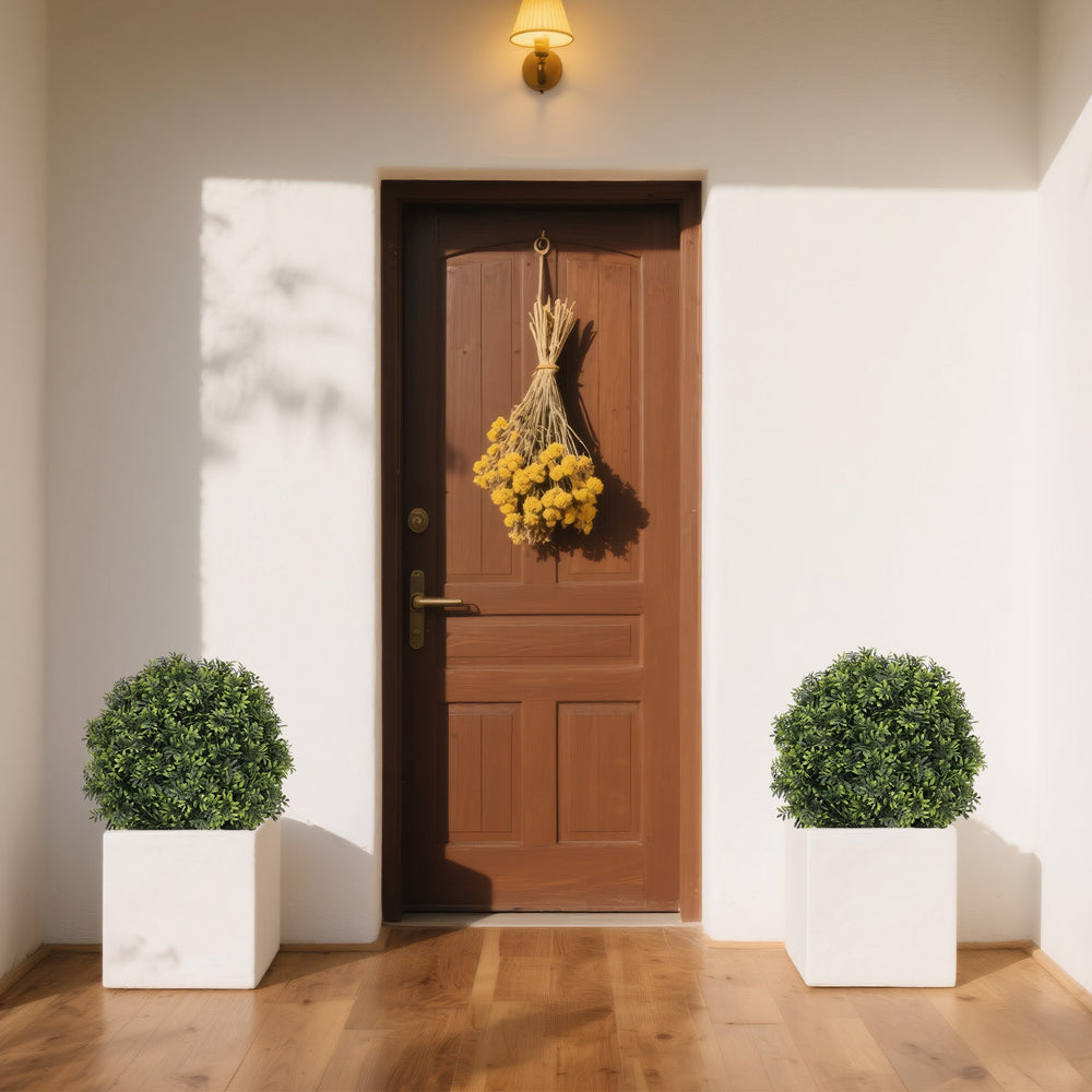 22in Artificial Topiary Boxwood Ball Trees – Faux Evergreen Potted Shrubs for Porch, Patio, Entryway, or Indoor Living Room Decor, 2pcs/set Media 6