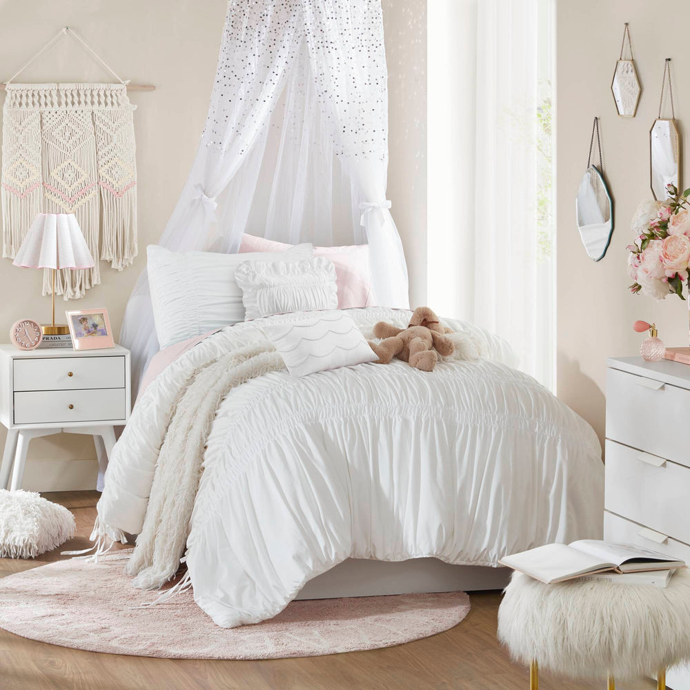 4 Pieces Twin/Twin XL Comforter Set,White Media 14