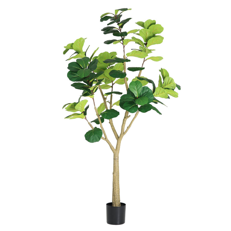 7FT Artificial Fiddle Leaf Fig Tree, Realistic Faux Potted Plant in Black Pot, 1pc/set