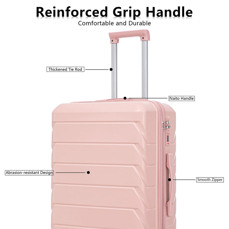 ABS Spinner Luggage 3 Piece Set Pink Matching Color & Combination Lock For Travel Use
