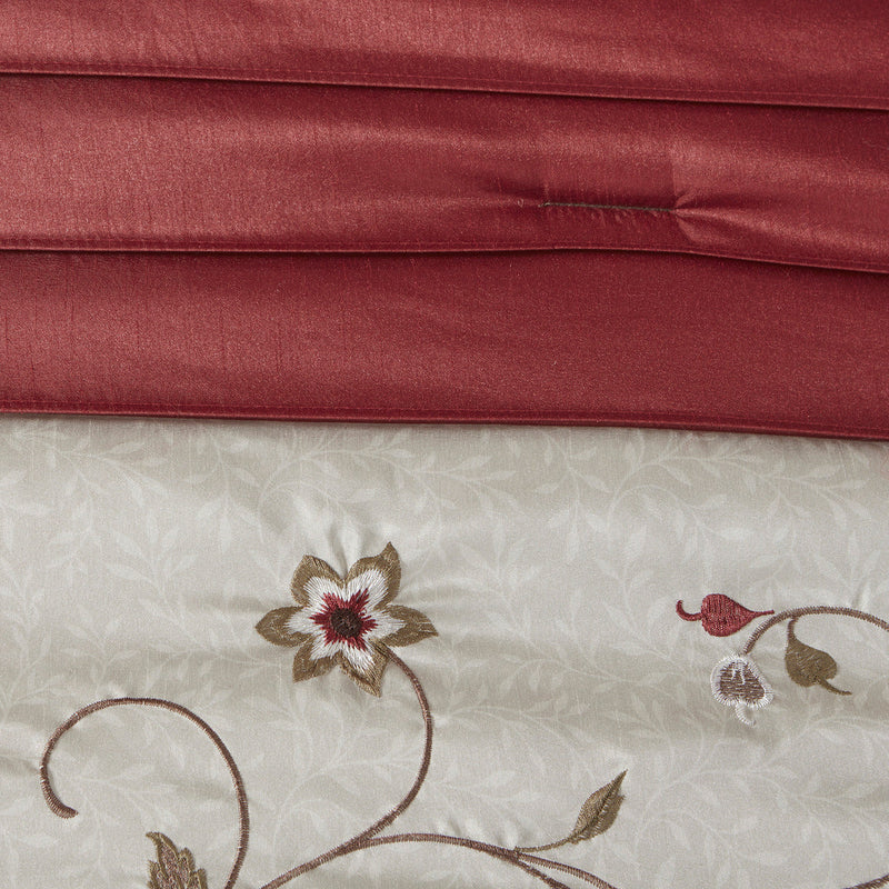 Embroidered 7 Piece Comforter Set Red King