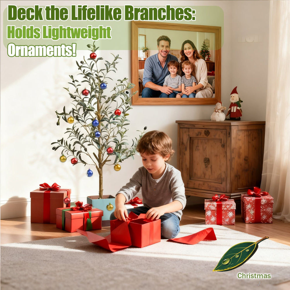 Artificial Olive Tree with Water Droplets: 4ft Potted Realistic Fake Plant Trees with Fruits for Indoor Home Room Office Balcony Decor Media 12