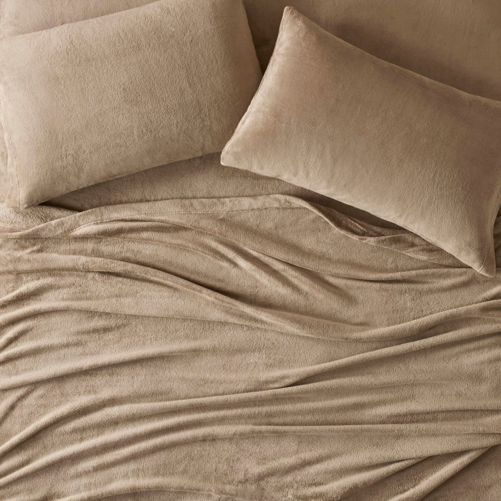 4 PCS King Micro Plush Sheet Set Taupe Media 7