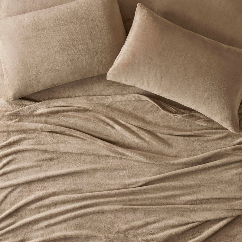 4 PCS King Micro Plush Sheet Set Taupe