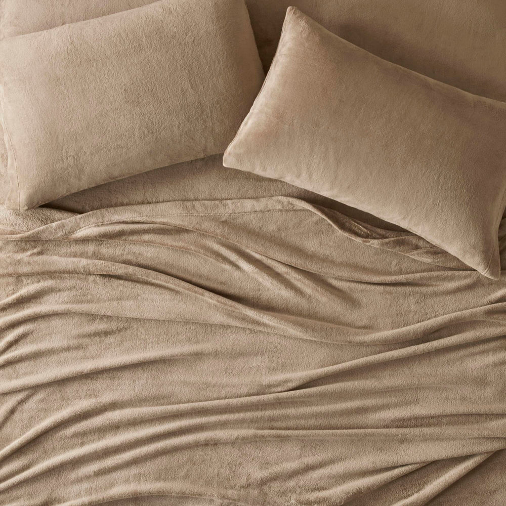 4 PCS Full Micro Plush Sheet Set Taupe Media 7