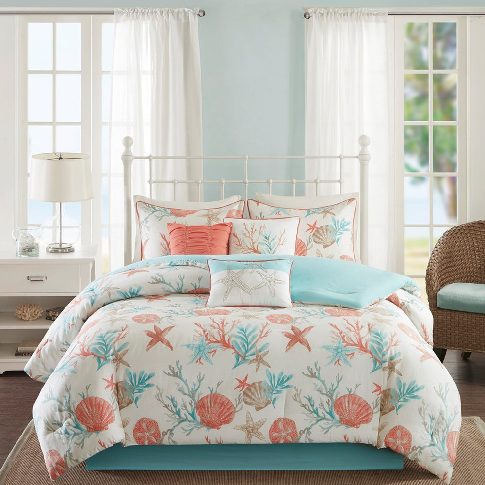 7 Piece Cotton Sateen Comforter Set Coral Queen Media 14