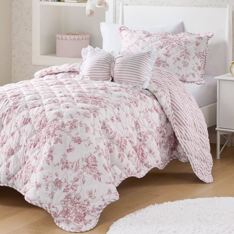 3 Pieces Twin/Twin XL Quilt Set with Decorative Pillow,Pink