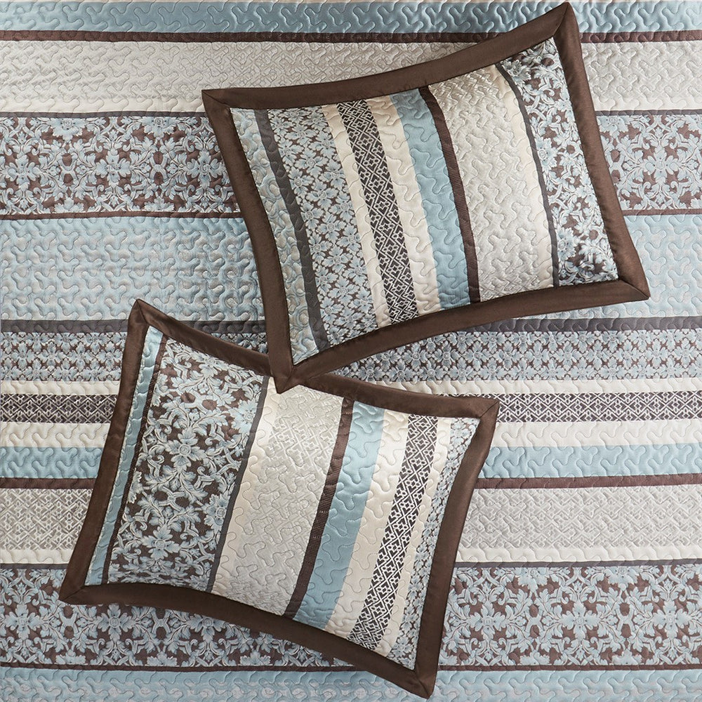 5 Piece Reversible Jacquard Bedspread Set Blue Queen Media 2