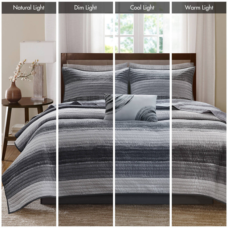 8-Piece King 8 Piece Quilt Set with Cotton Bed Sheets,Black
