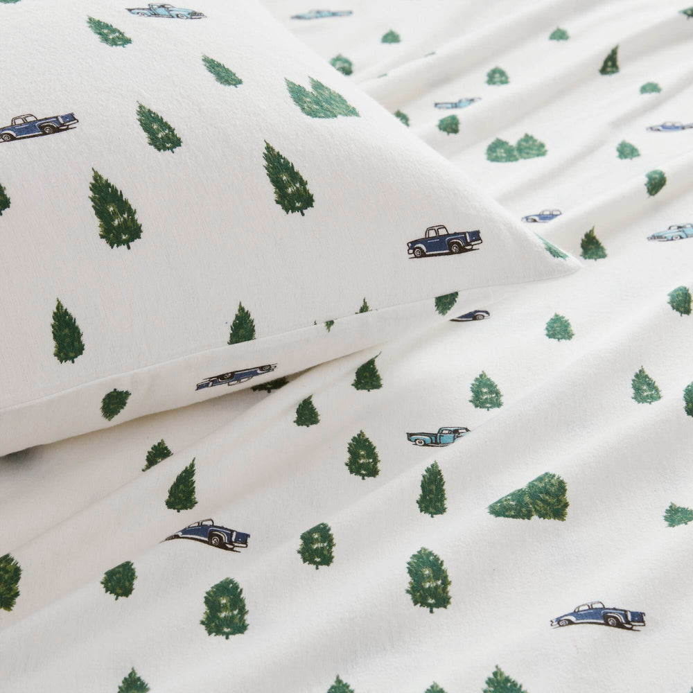 4 PCS Cal King Sheet Set Green Trees & Trucks Media 15