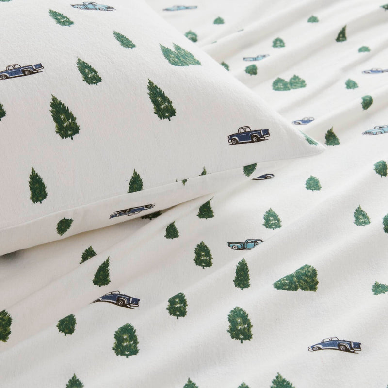4 PCS Cal King Sheet Set Green Trees & Trucks