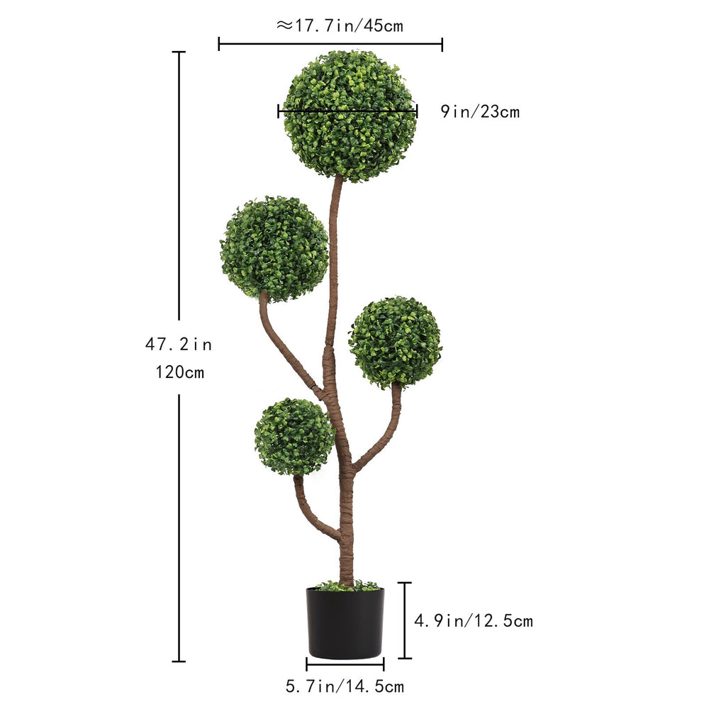 4FT Tall Artificial Boxwood Topiary Tree Large Faux Green Plant in Pot for Indoor Outdoor Patio Porch Garden Decoration, 1pc/set Media 3