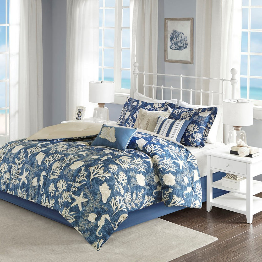 7 Piece Cotton Sateen Comforter Set Blue Cal King Media 1