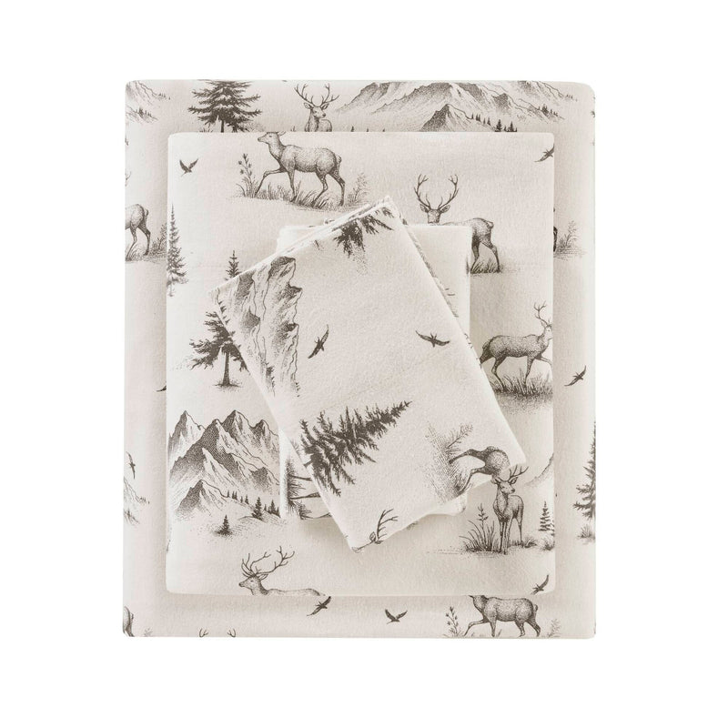 4 PCS King Sheet Set Gray Deer Toile