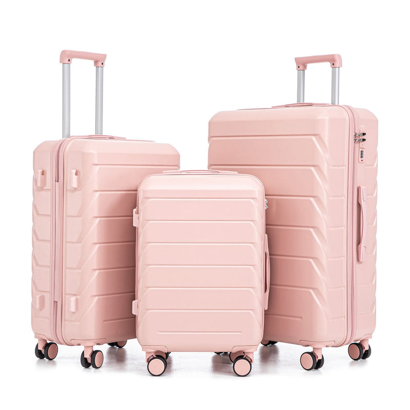 ABS Spinner Luggage 3 Piece Set Pink Matching Color & Combination Lock For Travel Use