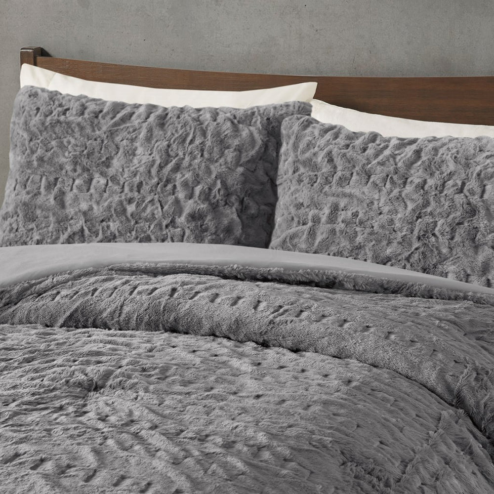 King/Cal King Ruched Fur Down Alternative Comforter Set Media 7