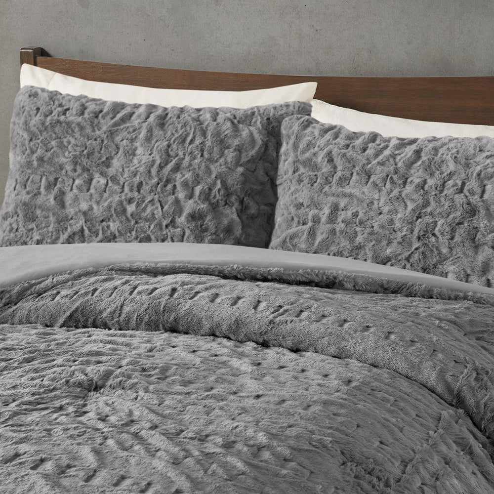 King/Cal King Ruched Fur Down Alternative Comforter Set Media 7