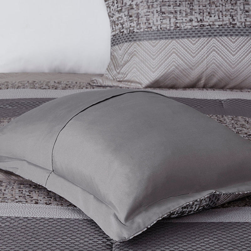7 Piece Jacquard Comforter Set Grey/Taupe King