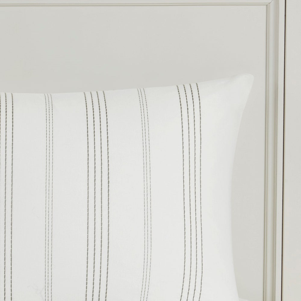 5 Piece Cotton Jaquard Duvet Set White/Grey Full/Queen Media 12