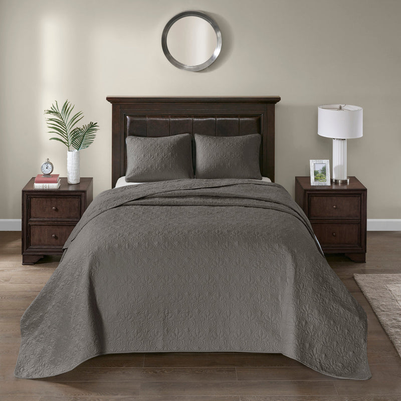 Reversible Bedspread Set Dark Grey Full