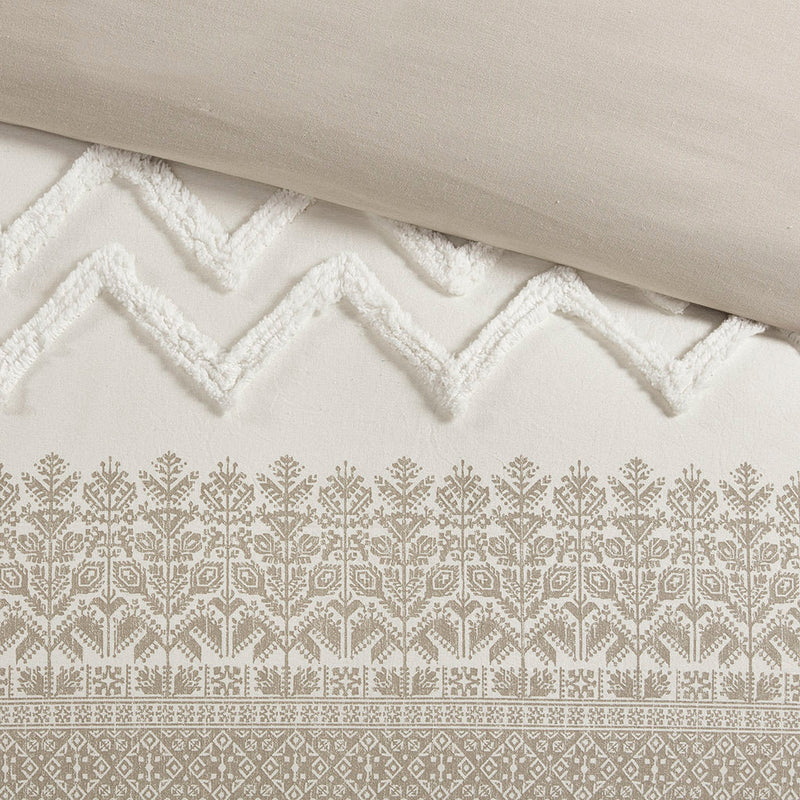 3 Piece Cotton Comforter Set with Chenille Tufting Taupe King/Cal King