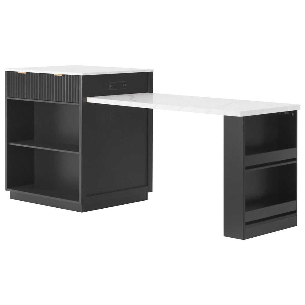 Kitchen Island Modern With Extendable Dining Table & Power Outlet For 4-6 People Black Media 42