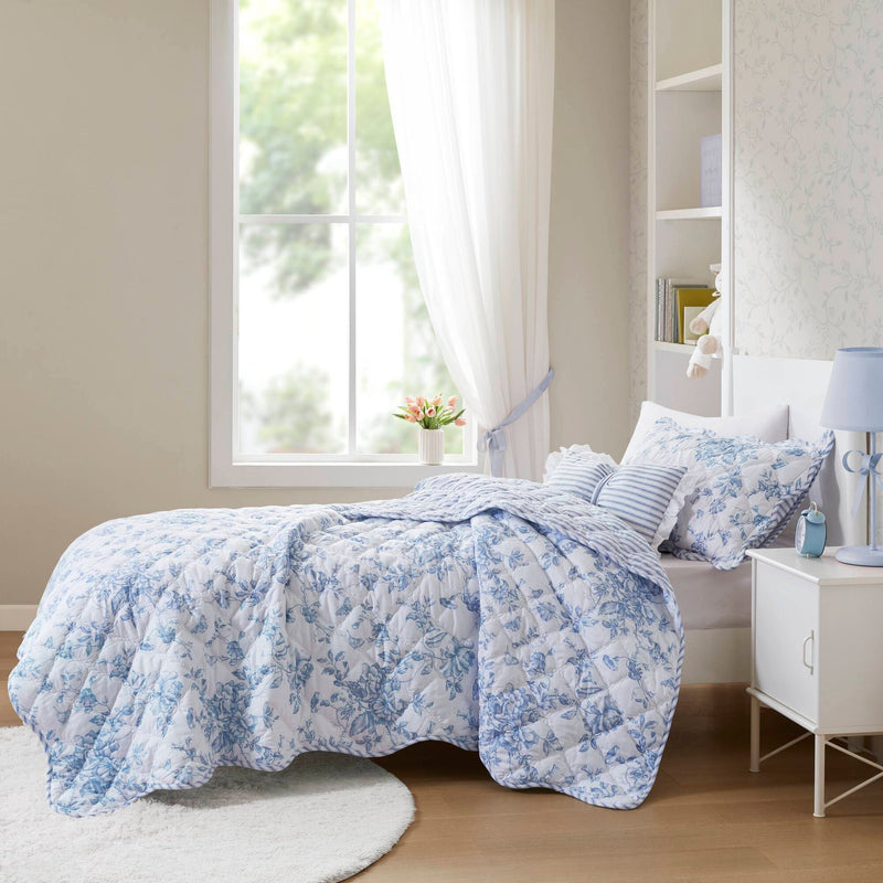3 Pieces Twin/Twin XL Quilt Set with Decorative Pillow,Blue