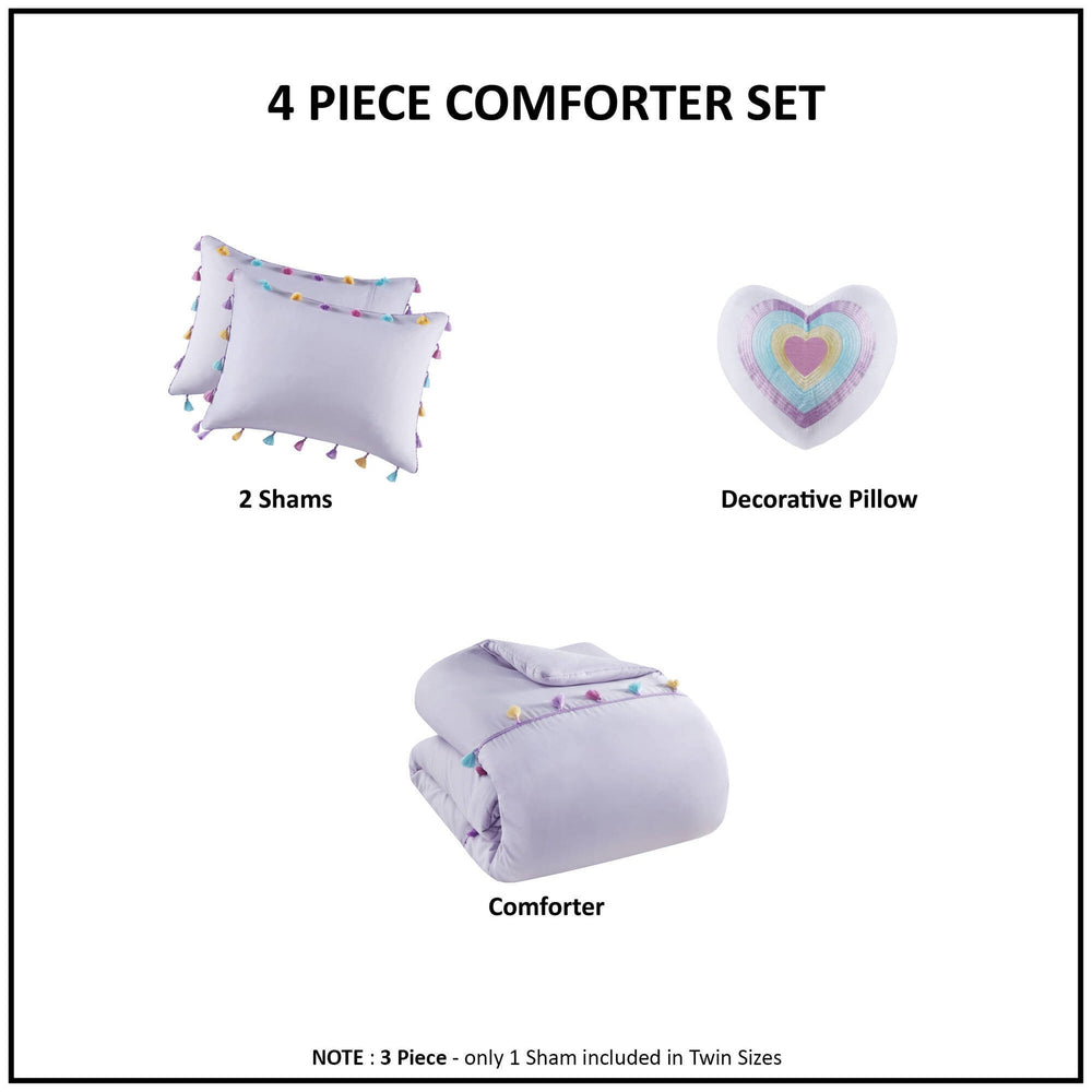 Tassel Comforter Set with Heart Shaped Throw Pillow Full/Queen Media 3
