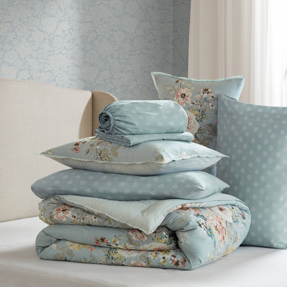 5-Piece Twin 5 Piece Vin -inspired Collection floral print,Soft Blue Media 12