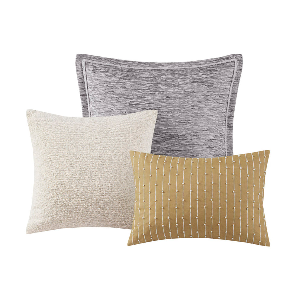 Oversized Chenille Jacquard Striped Comforter Set with Euro Shams and Throw Pillows Media 12