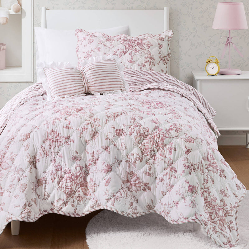 3 Pieces Twin/Twin XL Quilt Set with Decorative Pillow,Pink