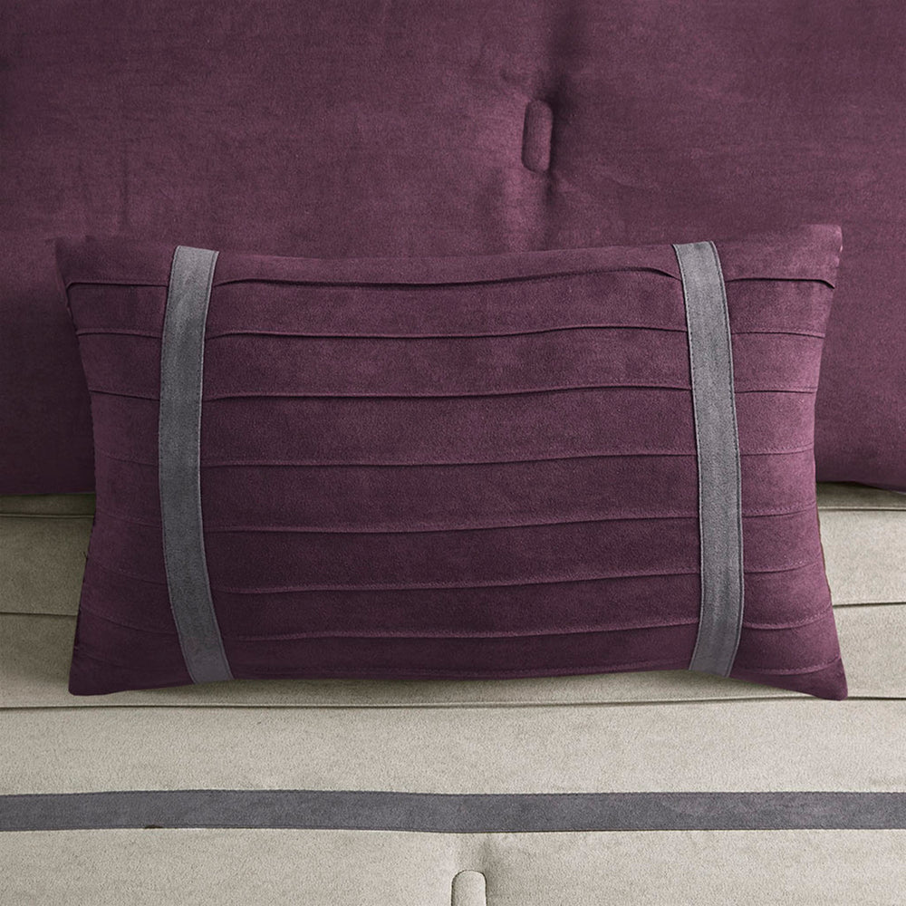 7 PC Pieced Faux Suede Comforter Set Purple Cal King Media 8