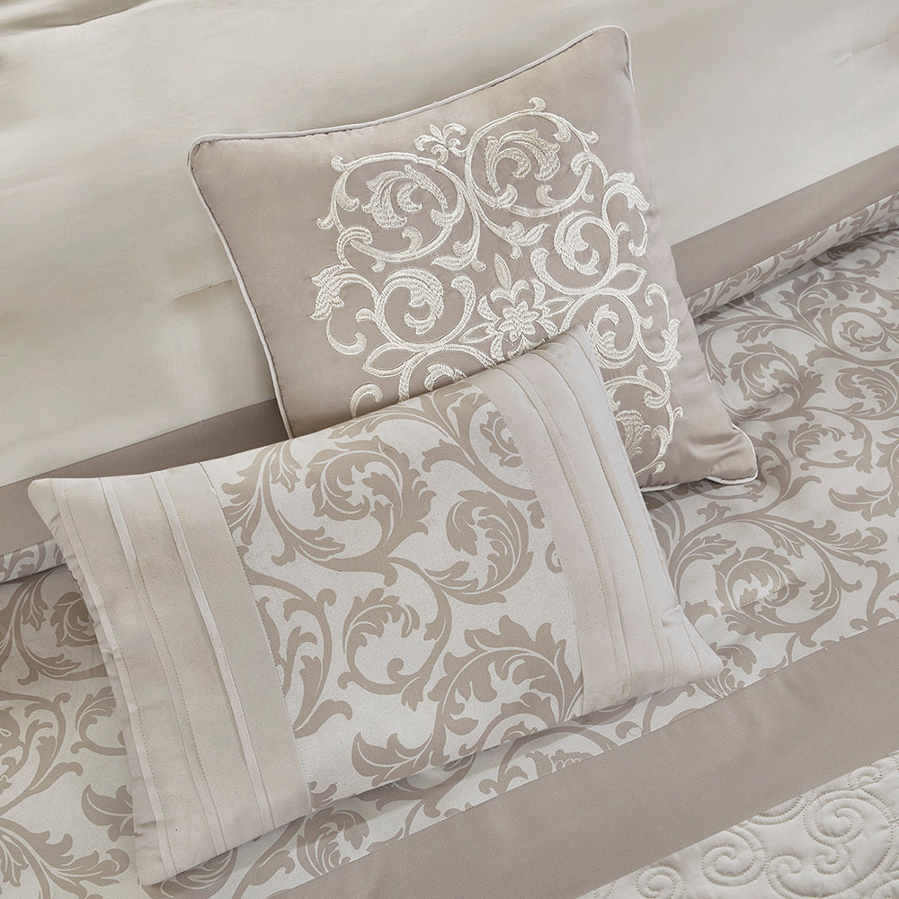Embroidered 8 Piece Comforter Set Neutral Cal King Media 11