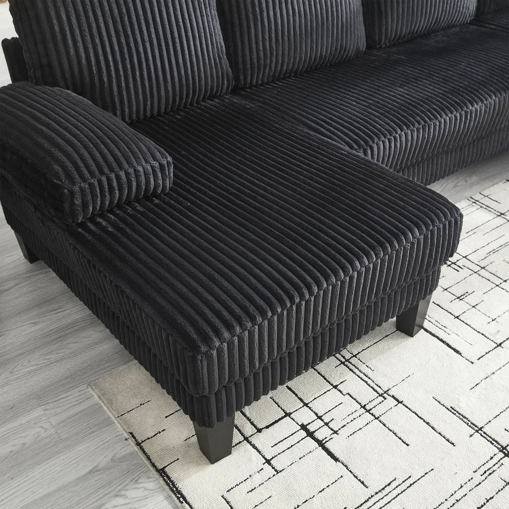 U Shaped Sofa Wood Frame Oversized Four-Seater Living Room Black Upholstery Media 11