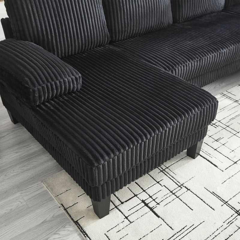 U Shaped Sofa Wood Frame Oversized Four-Seater Living Room Black Upholstery