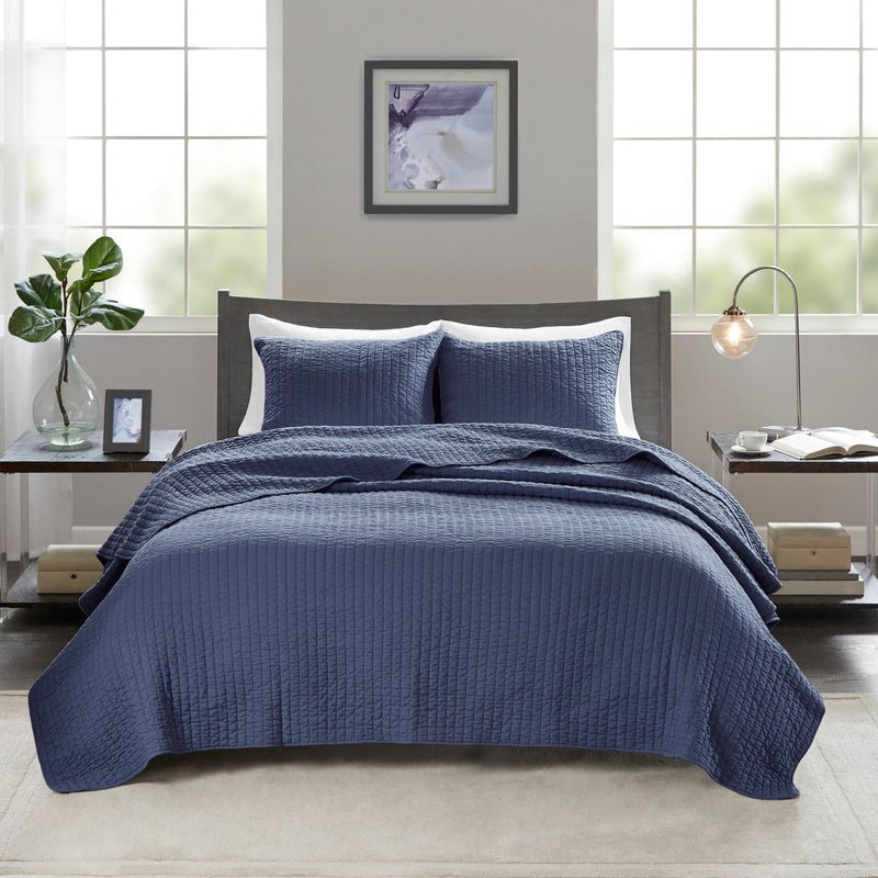 3 Piece Quilt Set Navy King/Cal King