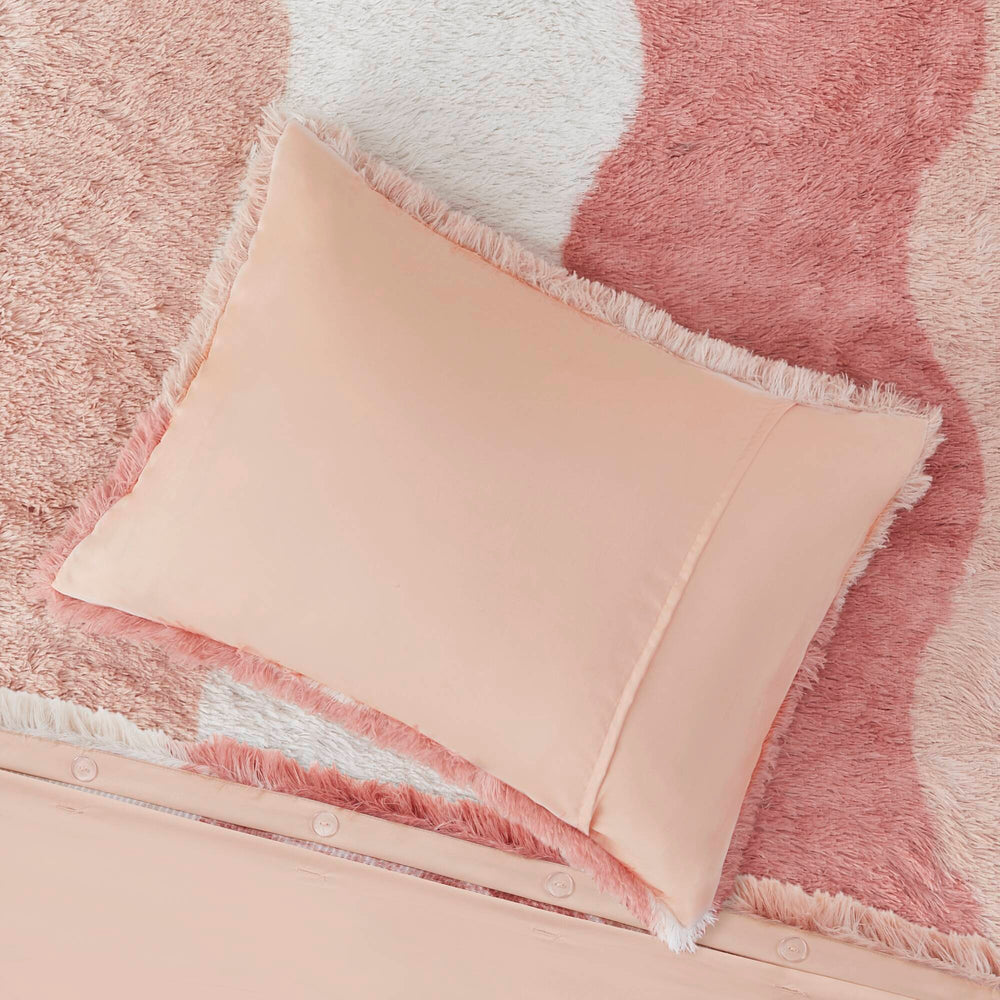 3 PCS King/Cal King Ombre Shaggy Faux Fur Duvet Cover Set Blush Multi Media 4