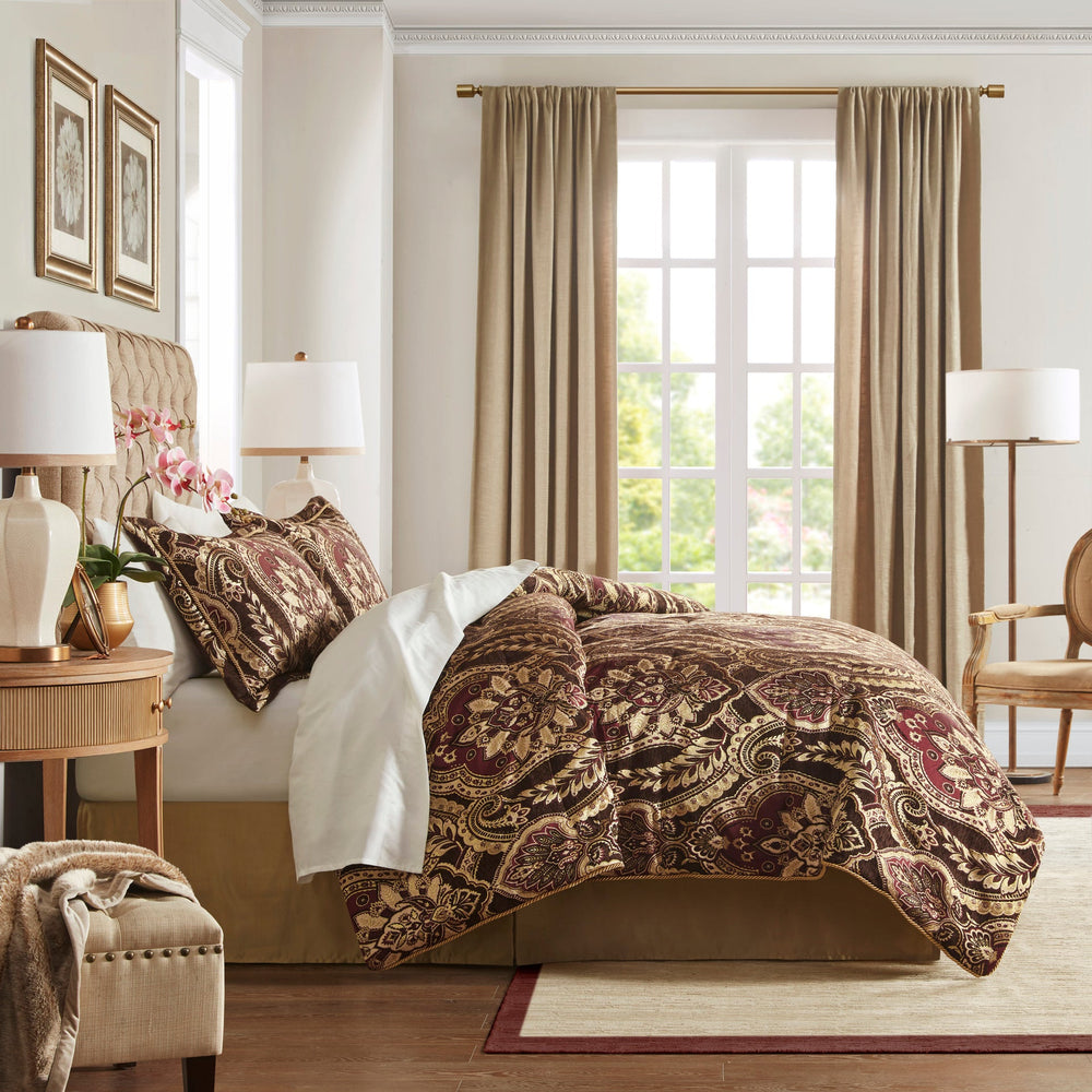 4 Piece Comforter Set Burgundy King Media 3
