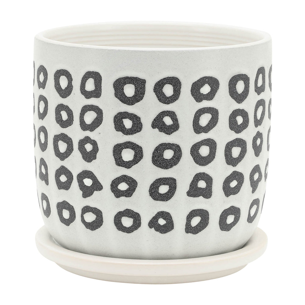 S/2 5/6' AZTEC PLANTER W/ SAUCER, BLACK Media 5